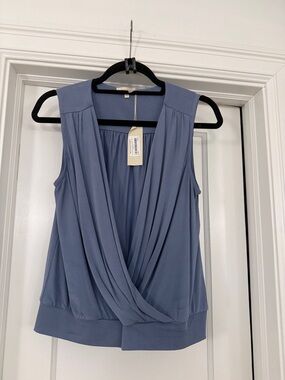 Mystree Relaxed Wrap Front Tank Top in Denim Blue